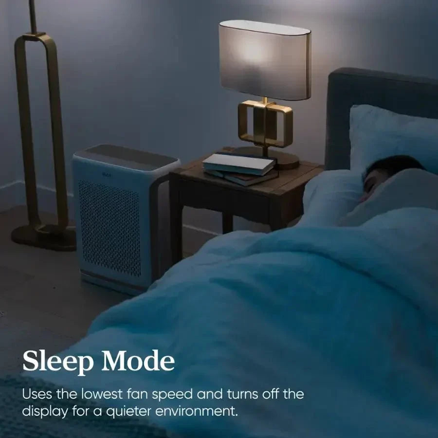 Levoit Vital 200S-P Smart Air Purifier in Sleep Mode on a bedroom nightstand.