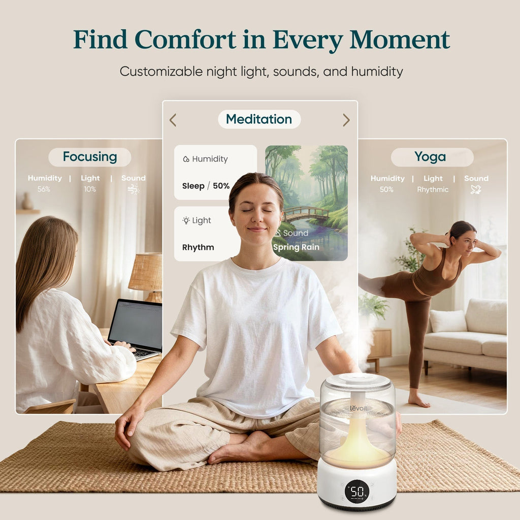 LEVOIT Neo 450S Smart Humidifier for house: Customizable night light, sounds & humidity, app-controlled modes for focusing, meditation, Yoga.