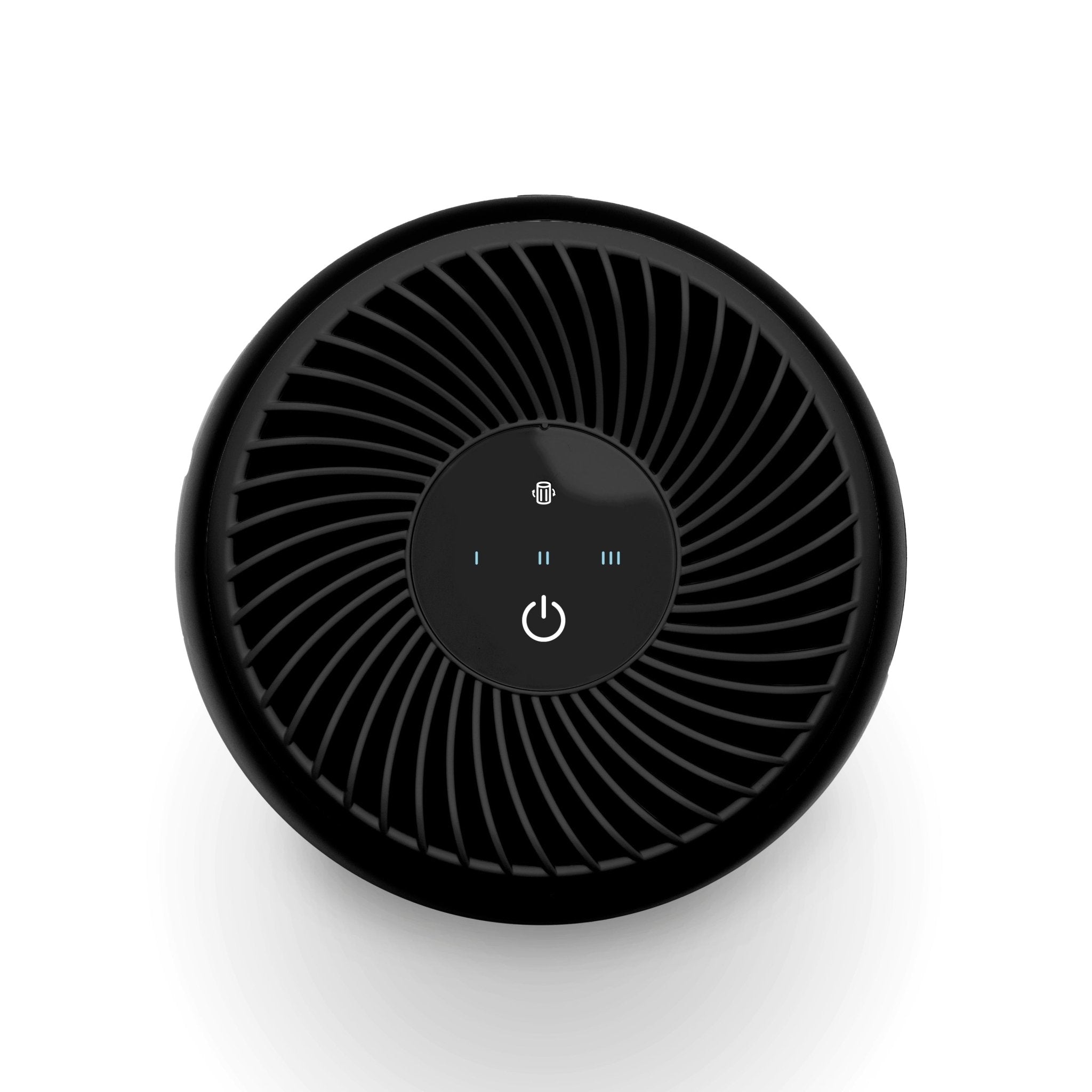 Levoit Core® Mini portable Air Purifier top view, showing the control panel with power button and filter replacement indicator.