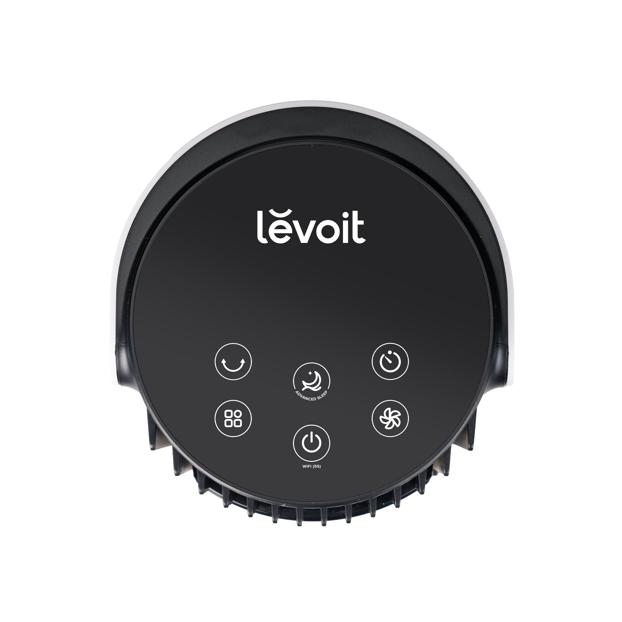 Levoit Smart Tower Fan control panel with advanced sleep mode, WiFi connectivity, and customizable settings