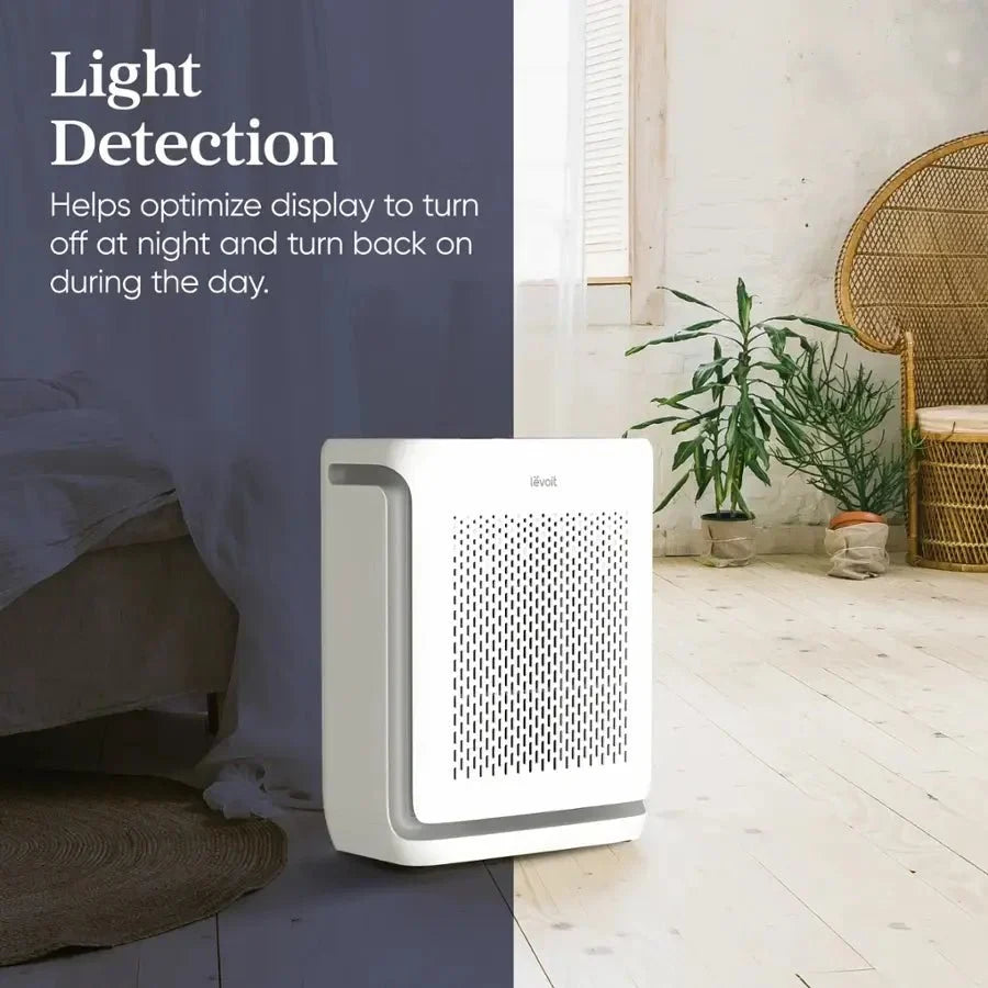 Levoit Vital 200S-P Smart Air Purifier featuring Light Detection to optimize display for day and night.