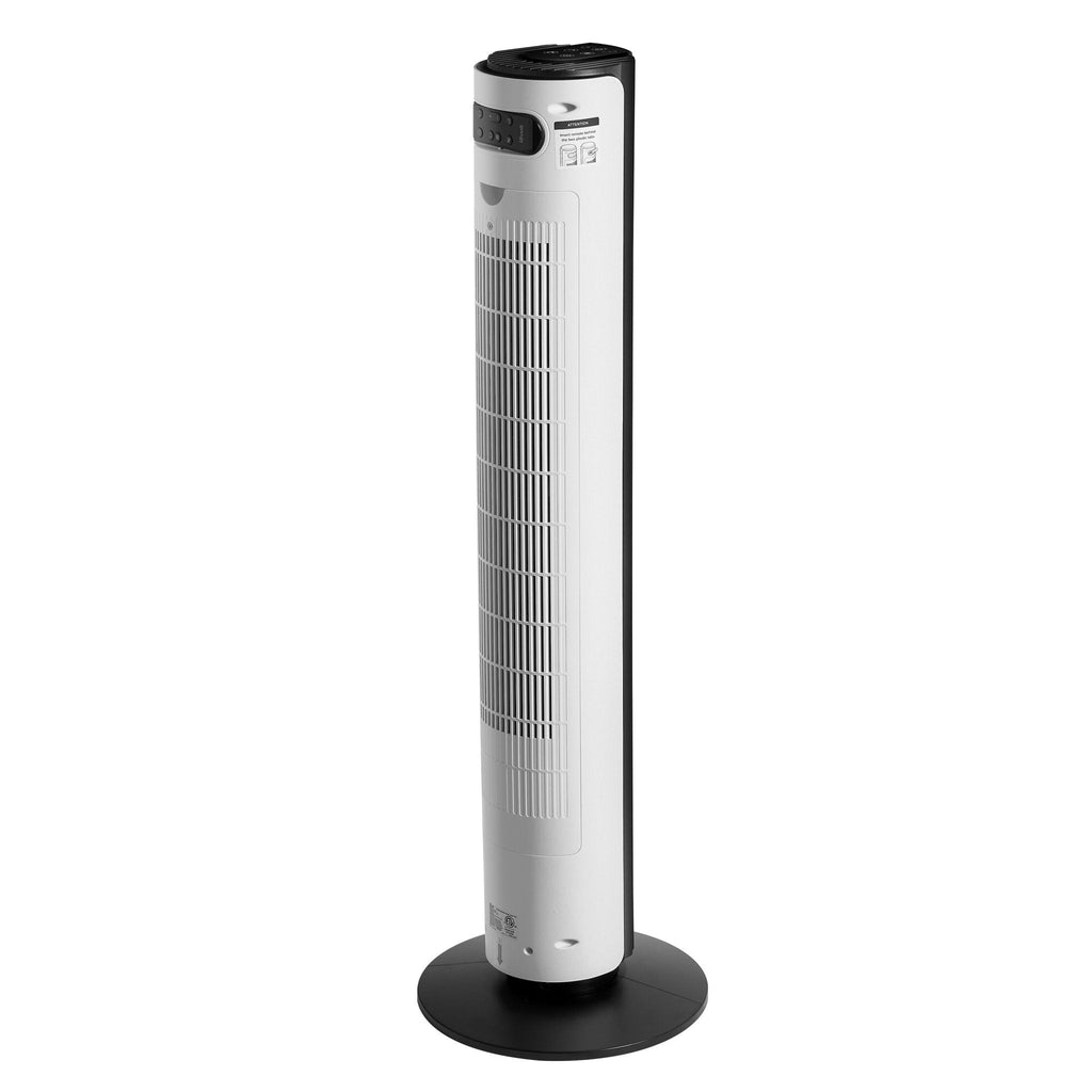 Levoit Classic 42-Inch Smart Tower Fan with back view showing vent design and control panel