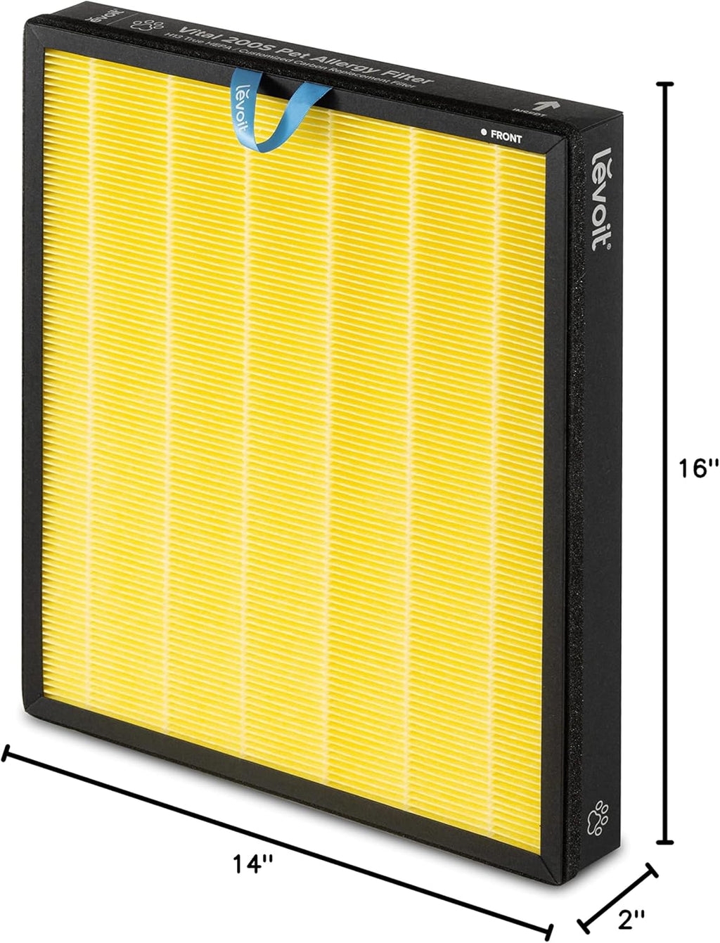 Levoit Vital 200S Pet Allergy Carbon Replacement Filter - capturing pet allergens, measuring 14" x 16" x 2".
