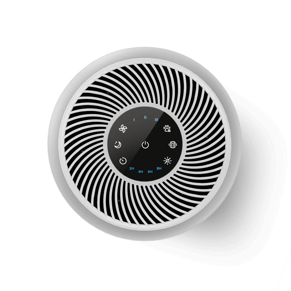 Levoit Core® P350-P Pet Care Air Purifier control panel with touch buttons for fan speed, timer settings, and pet odor control.