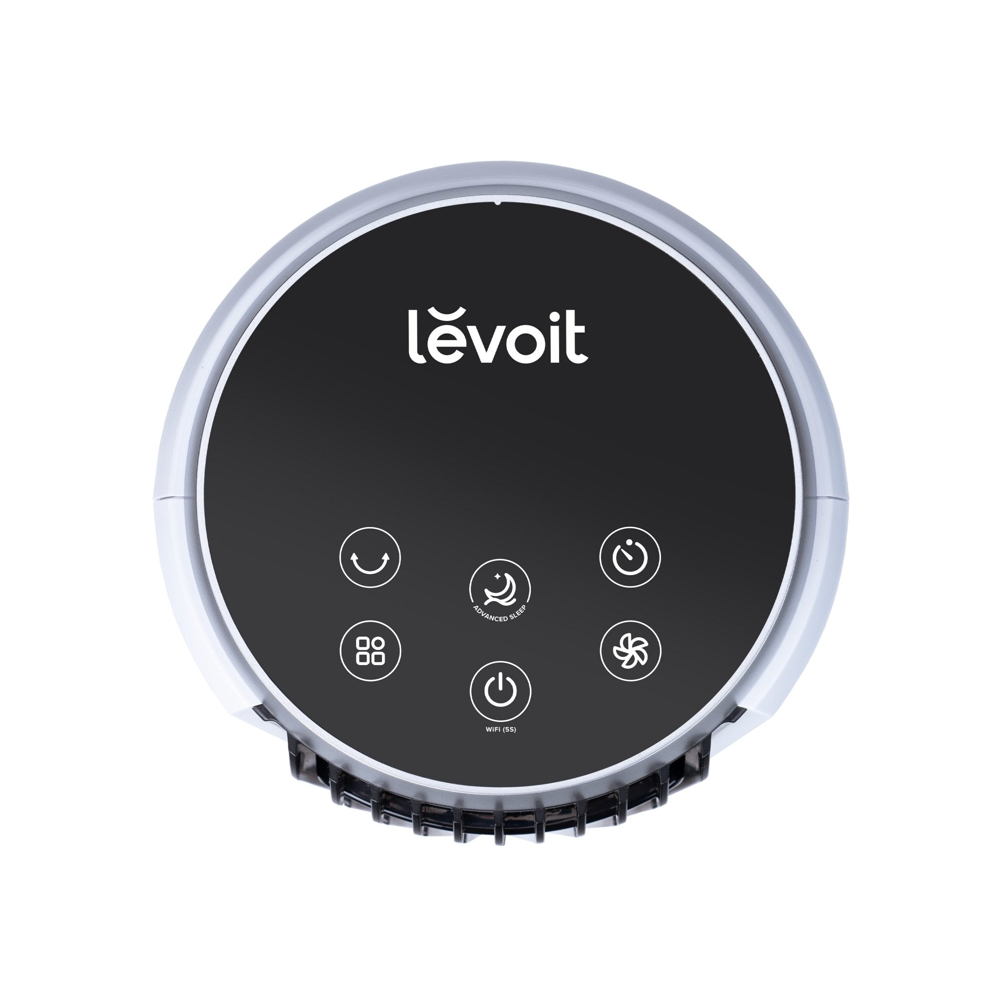 Levoit Classic 36-Inch Smart Tower Fan with control panel, featuring WiFi, Advanced Sleep Mode, and settings