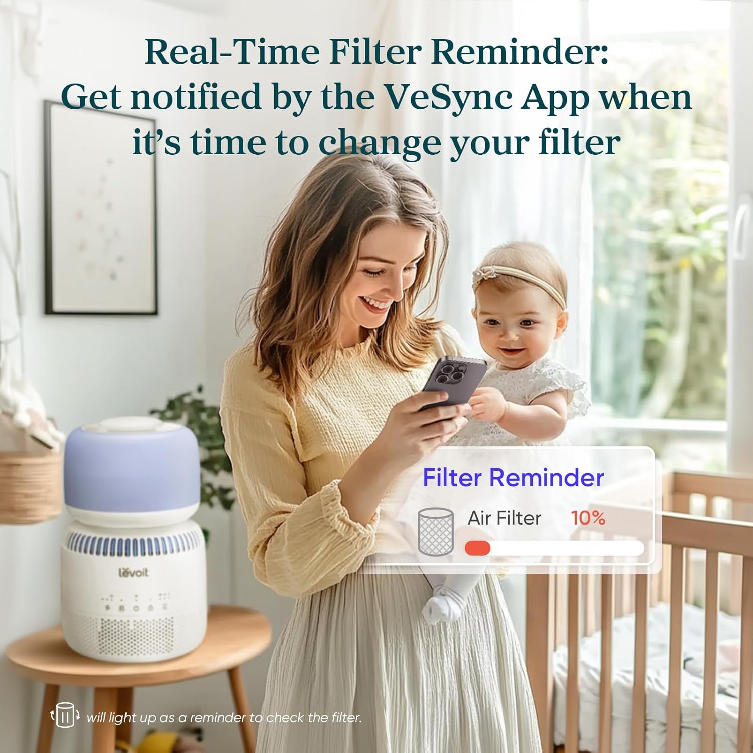 VeSync app real-time filter reminder for Levoit Sprout Humidifier.