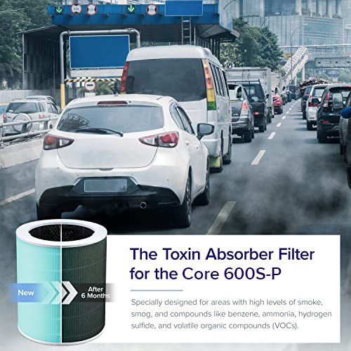 Levoit Core 600S-P Toxin Absorber Filter for removing smoke, smog, and traffic exhaust.