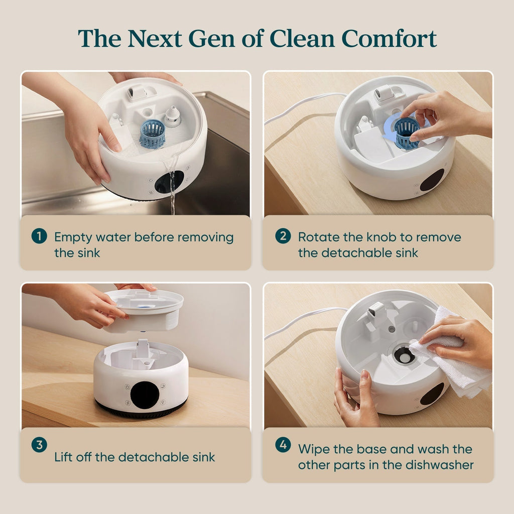 LEVOIT Neo 450S Smart Humidifier for house: 4-step easy cleaning with detachable sink, dishwasher-safe parts for hassle-free hygiene maintenance.